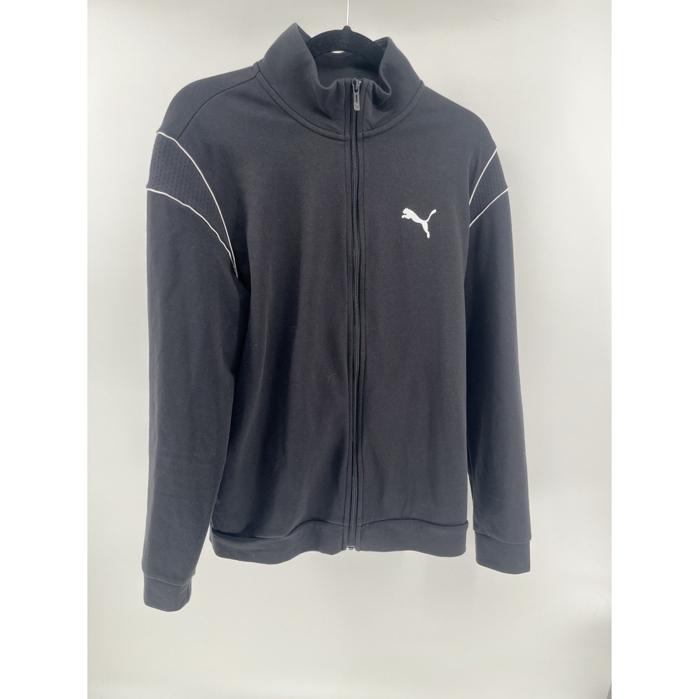 PUMA Men's Track Jacket Black/White Size M Zip-Up Pockets Long Sleeve